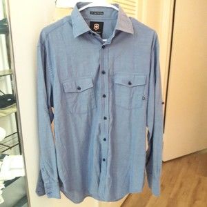 Victorinox Button Front Shirt M Blue Gray Long Sleeve Swiss Army Fine Cotton Men